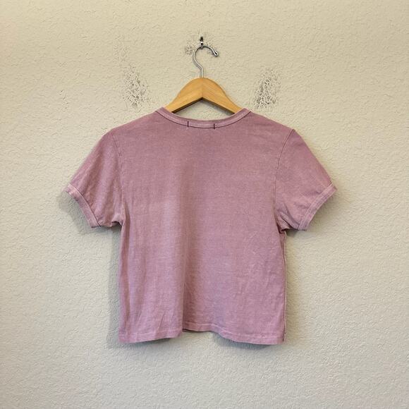 AMO Cropped T-Shirt Blush Pink Cotton Knit Short Sleeve Comfy Y2K - Picture 2 of 7